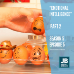 Season 5 Episode 5: Emotional Intelligence — Part 2 (Tips). Eggs lined up with different faces of dread, anguish, fear, and some are even wearing hats. One egg is wearing a golden cowboy hat smiling and winking. Odd to do when the rest have such fearful faces.