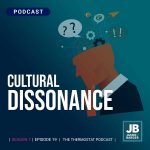 Season 7 Episode 19: Cultural Dissonance, shows image of a mind that is open with thoughts and ideas and question marks above it against a blue and green background