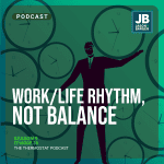 Season 9 Episode 30: Work/Life Rhythm, Not Balance. A man standing next to many clocks. The man has similar build to Gregory Peck.